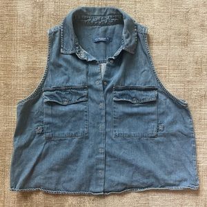 Denim Sleeveless Button Down Shirt